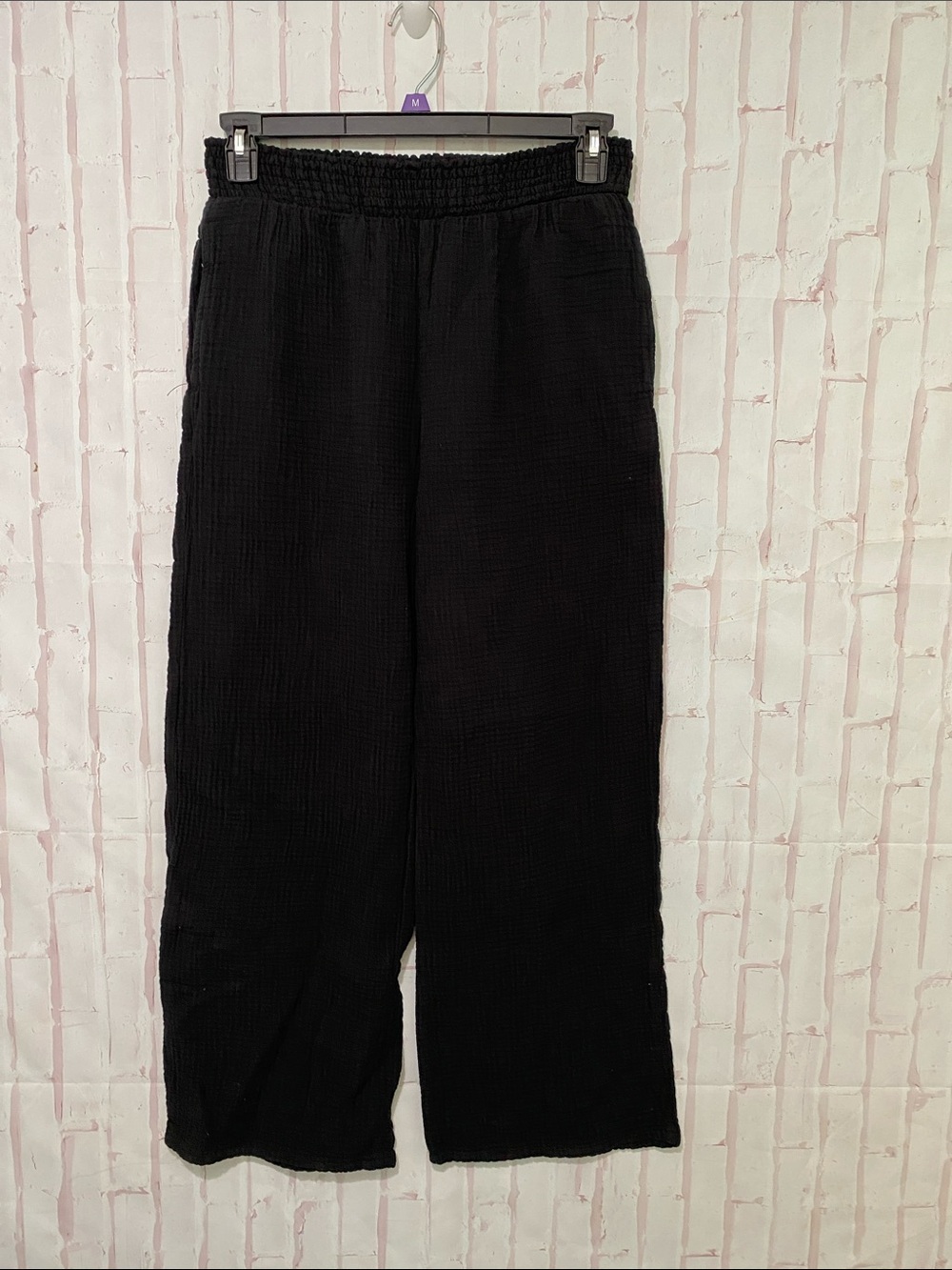 Time & Tru Black Cotton Muslin Elastic Waist Pants size L (12/14)